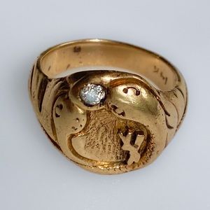 SOLD**14k Edwardian Snake Diamond Signet Ring 8g